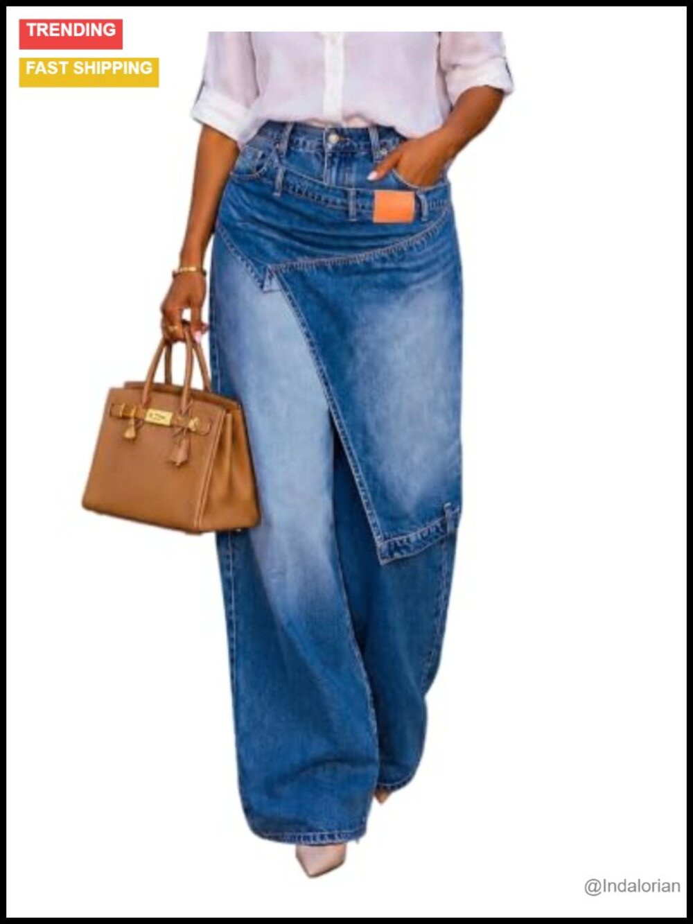 Luotasia Women's Wide Leg High Rise Baggy Jeans Asymmetrical